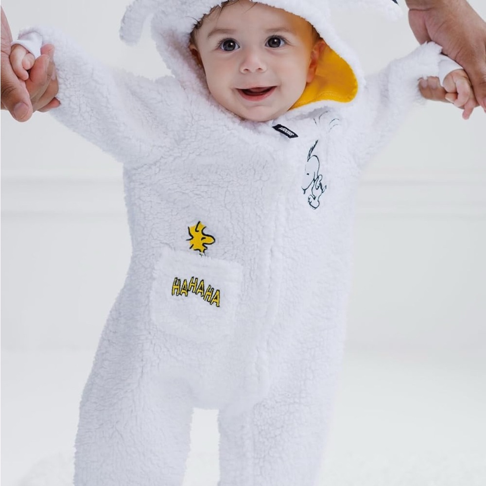 Peanuts Snoopy Costume White Fleece Baby Bodysuit with Yellow Accents - Picture 3 of 5